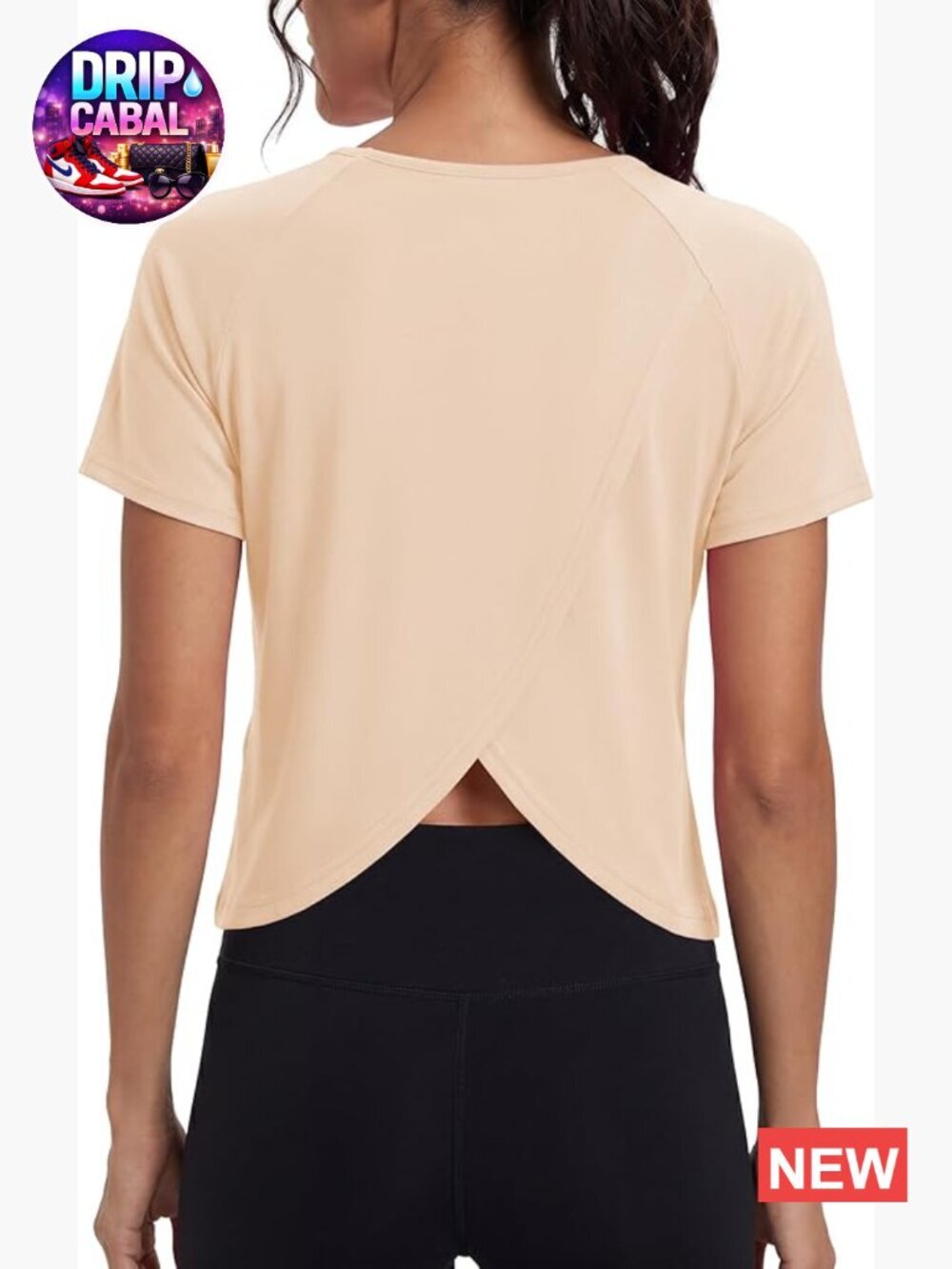 Short Sleeve Crop T-Shirt Open Back Athletic Workout Gym Yoga Tee